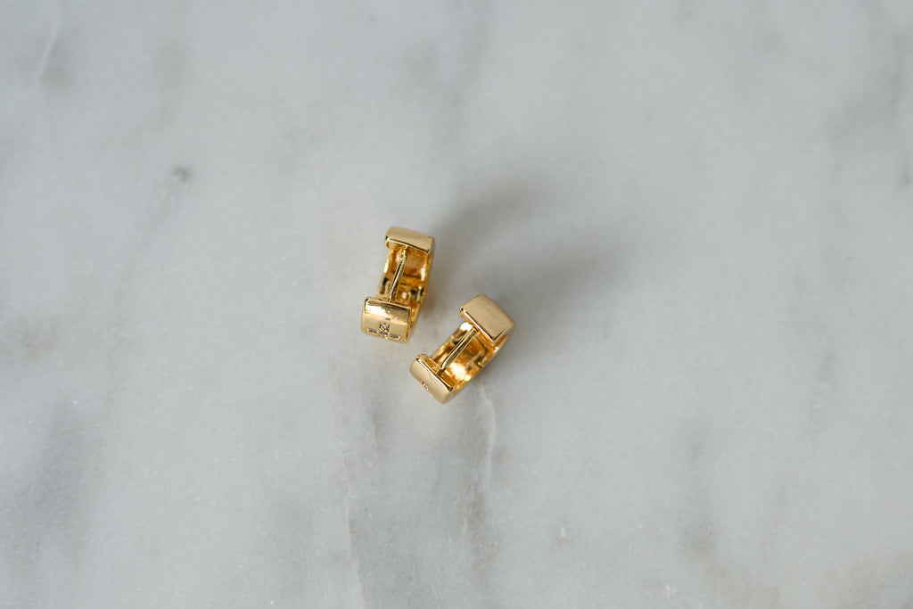 Gold Huggie With Cross CZ