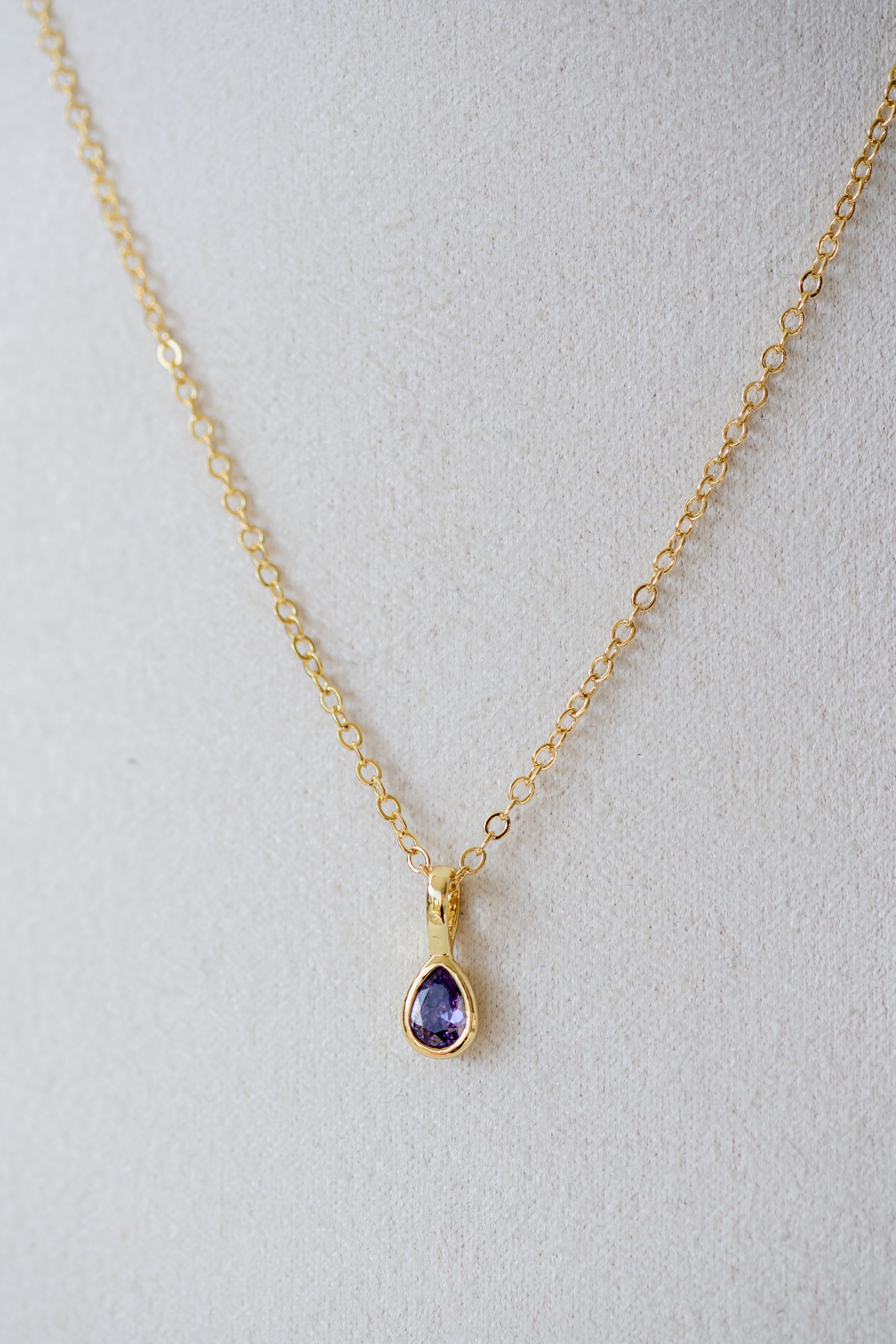 Birthstone Necklace - Teardrop Bezel Stone
