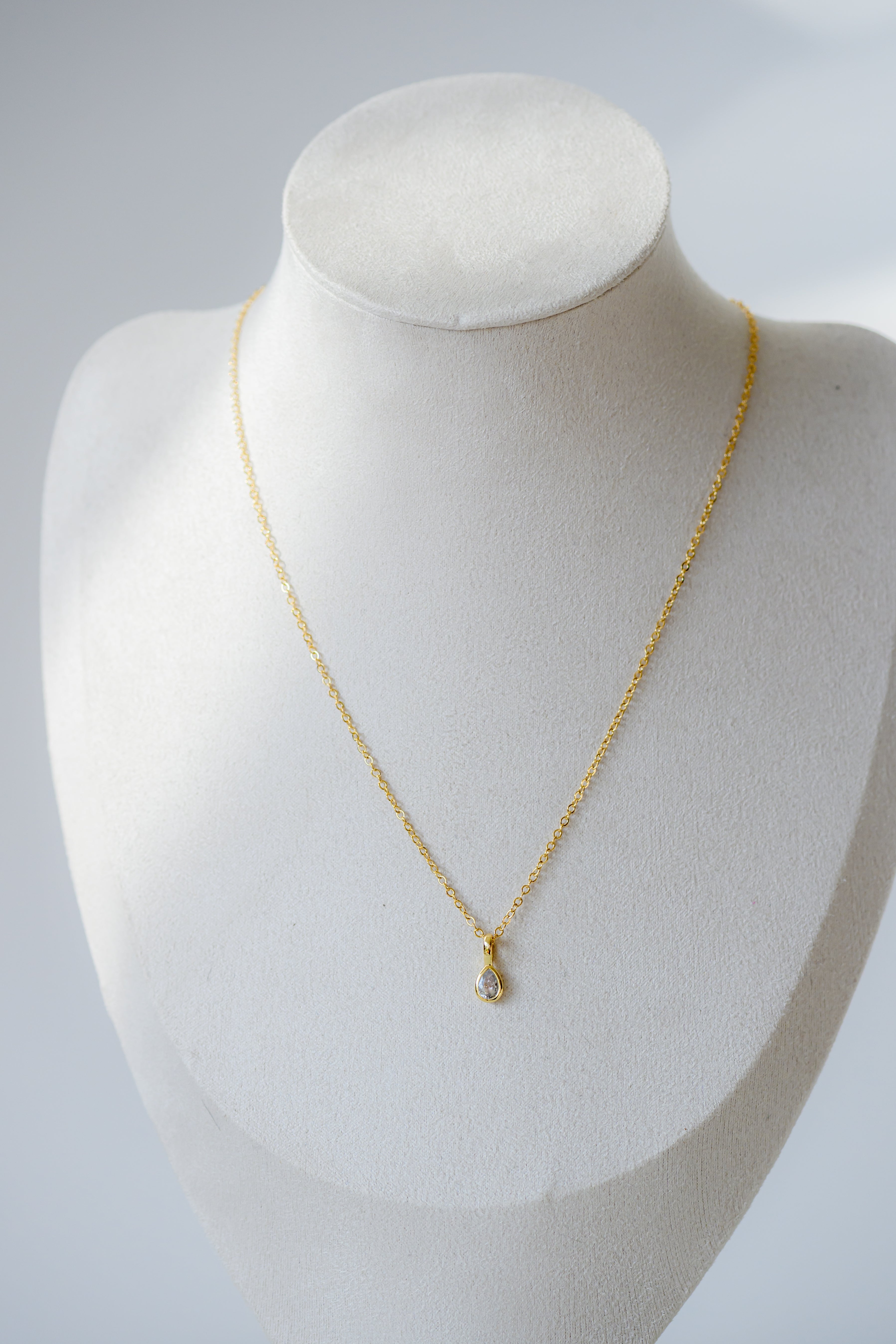 Birthstone Necklace - Teardrop Bezel Stone