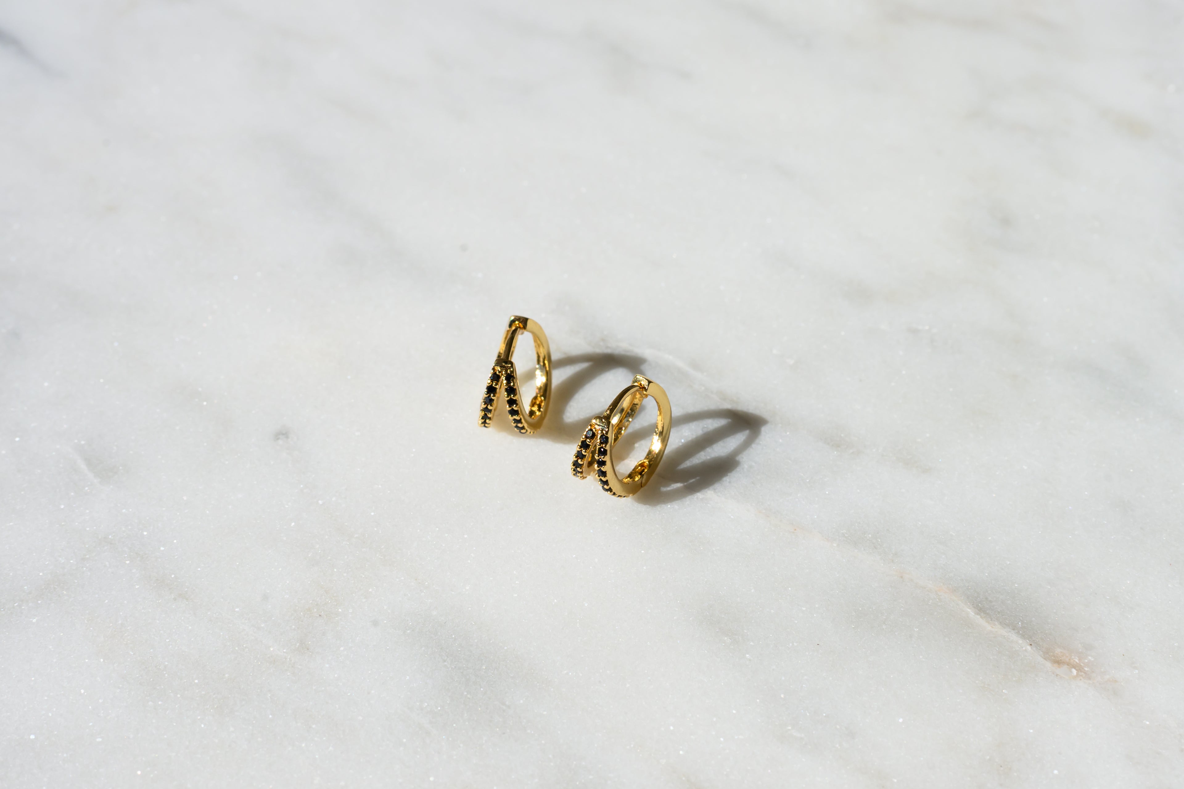 Black CZ studded Double Hoop Illusion Earrings