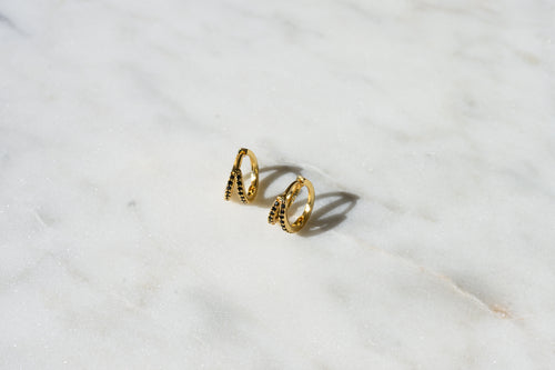 Black CZ studded Double Hoop Illusion Earrings