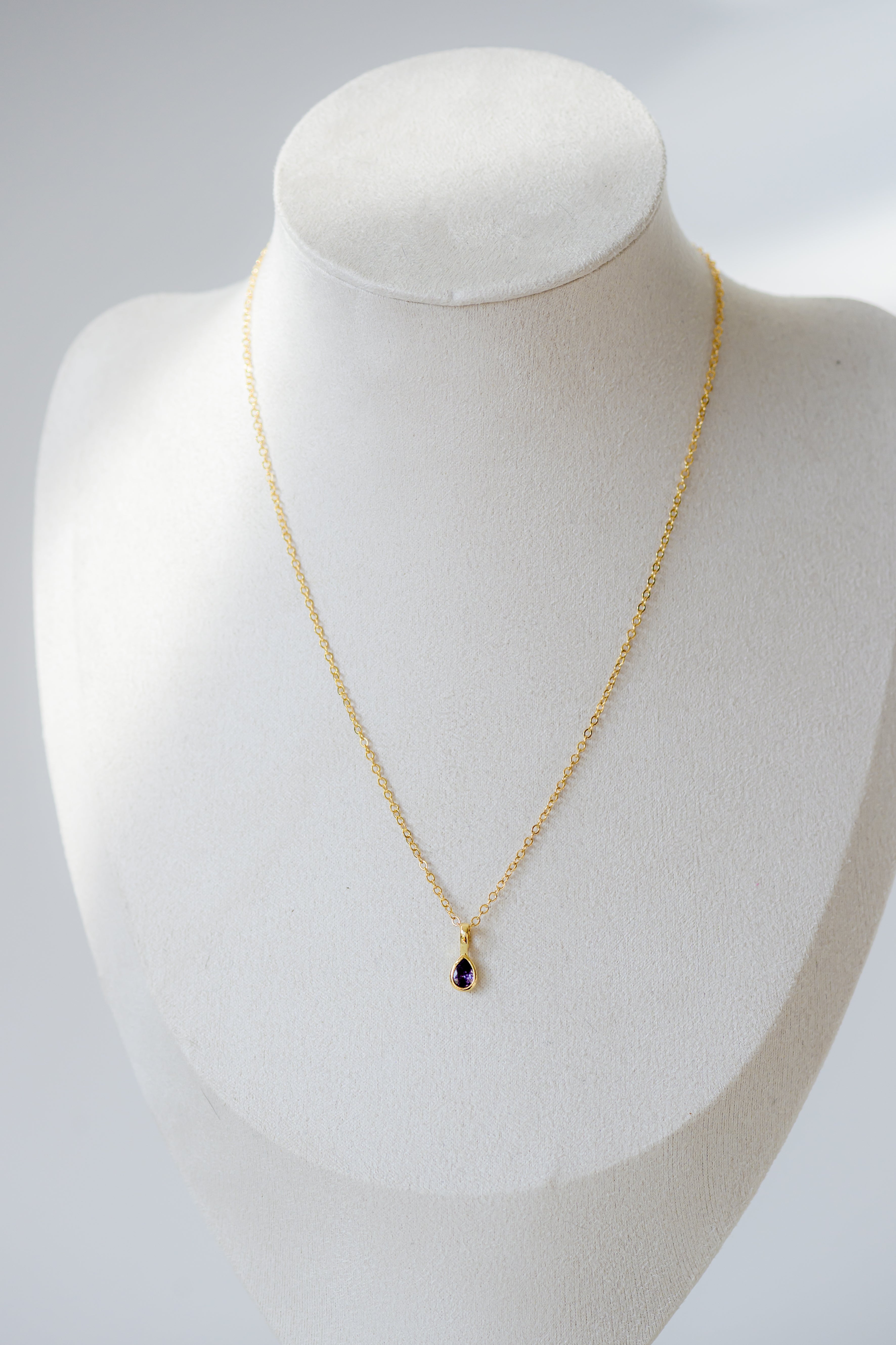 Birthstone Necklace - Teardrop Bezel Stone