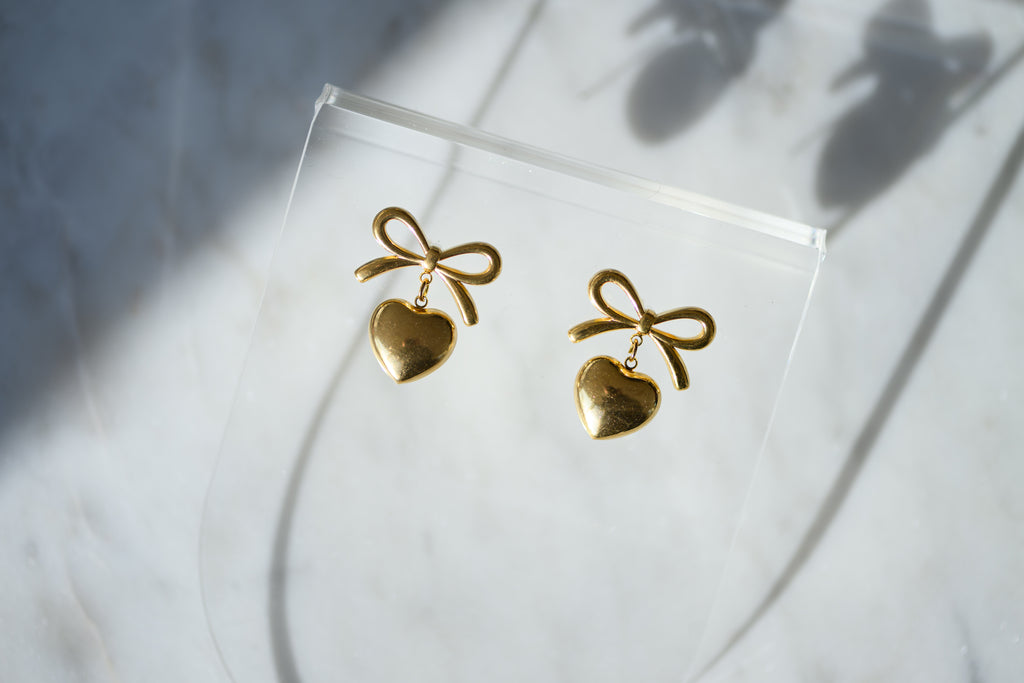 Bow + Heart Earrings