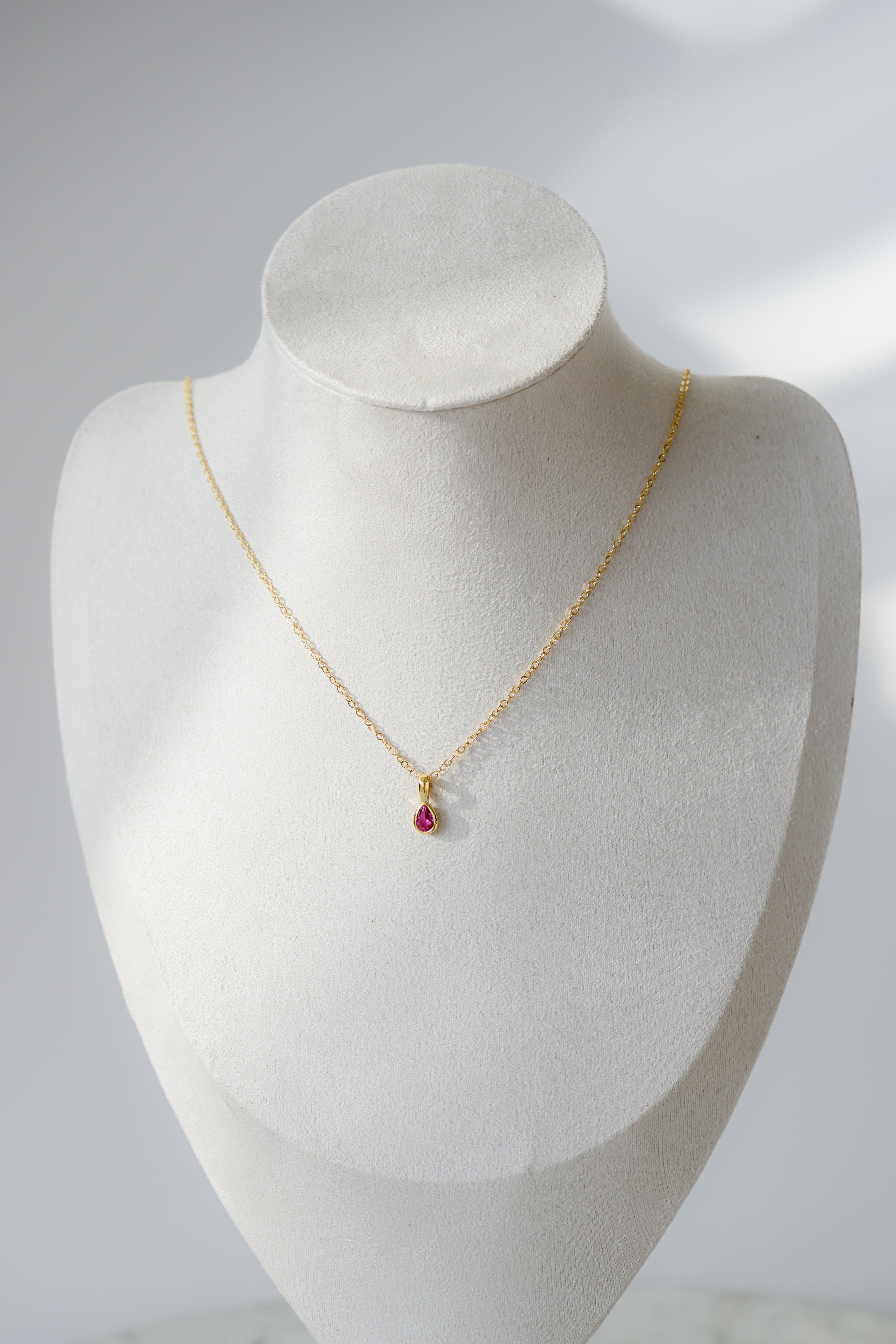 Birthstone Necklace - Teardrop Bezel Stone