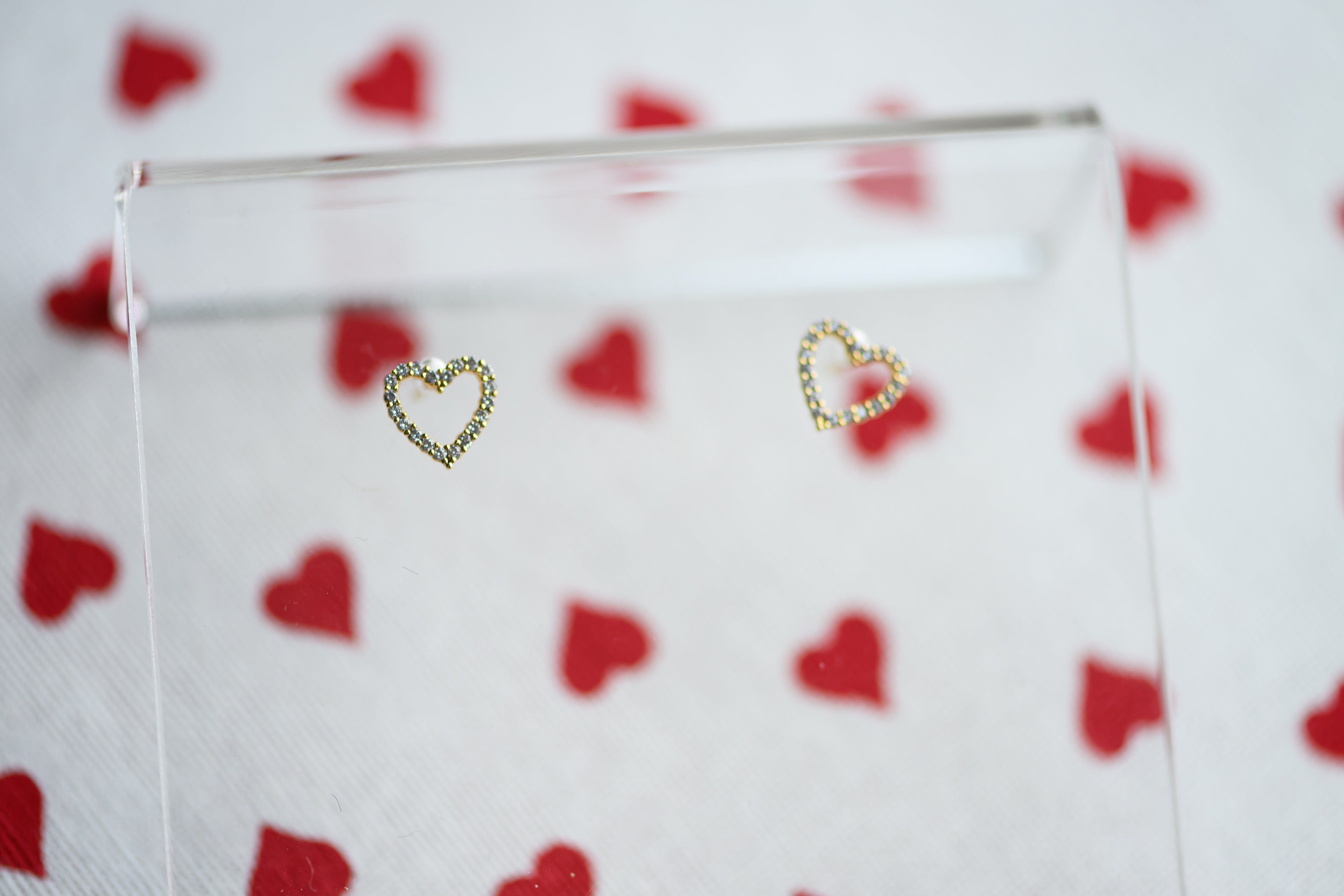 Dainty CZ Pave Heart Stud Earrings